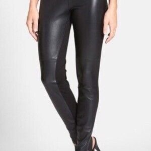 Eileen Fisher Front Panel 100% Leather Pants Ponte